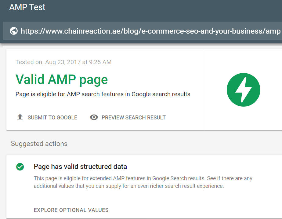 google AMP page test image