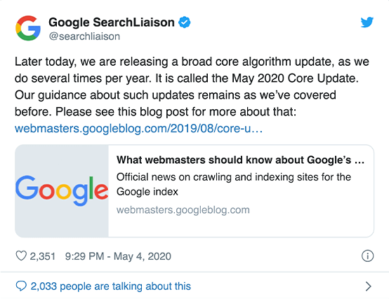 google search liaison about may google update