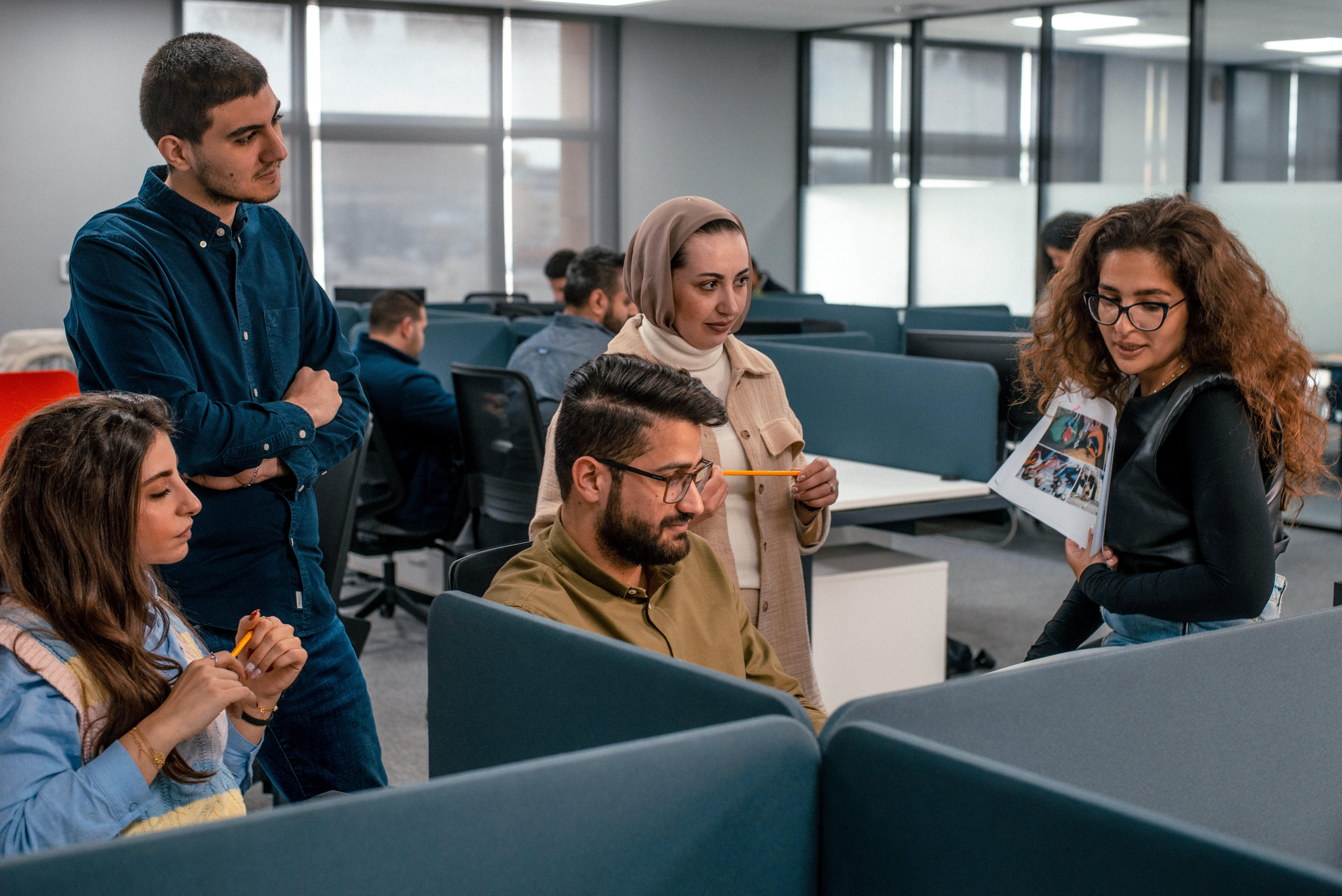 Work employees discussing